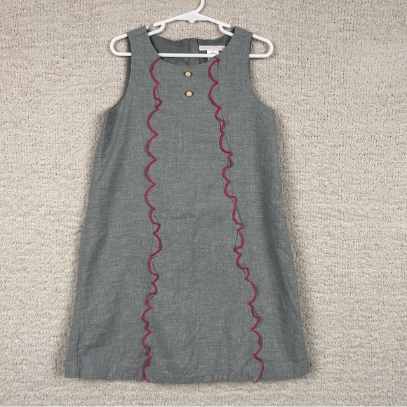 Janie and Jack Dress Girls 6 Gray 100%‎ Cotton Academia School Girl Pink Ruffle - Picture 1 of 8